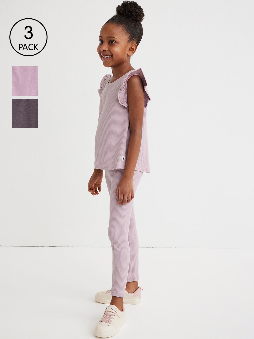 

H&M Girls 3-Pack Organic Cotton Jersey Leggings, Pink