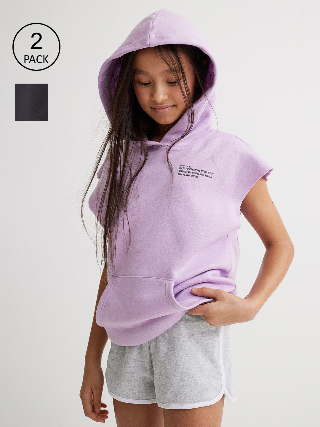 

H&M Girls 2-Pack Sweatshorts, Black