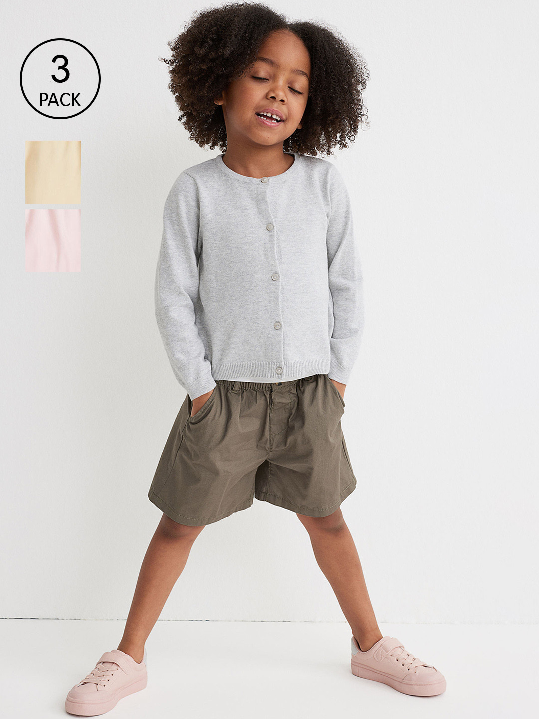 

H&M Girls 3-Pack Cotton Poplin Shorts, Olive