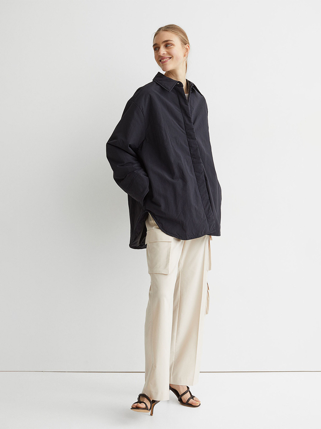 

H&M Women Black Solid Padded Nylon Overshirt