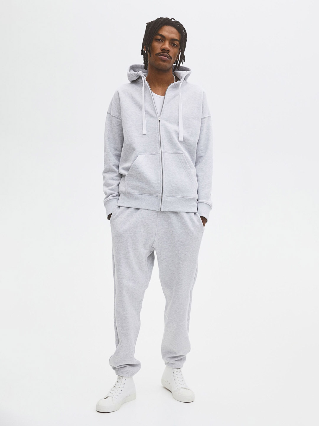 

H&M men Grey Oversized Fit Cotton Zip-Through Hoodie