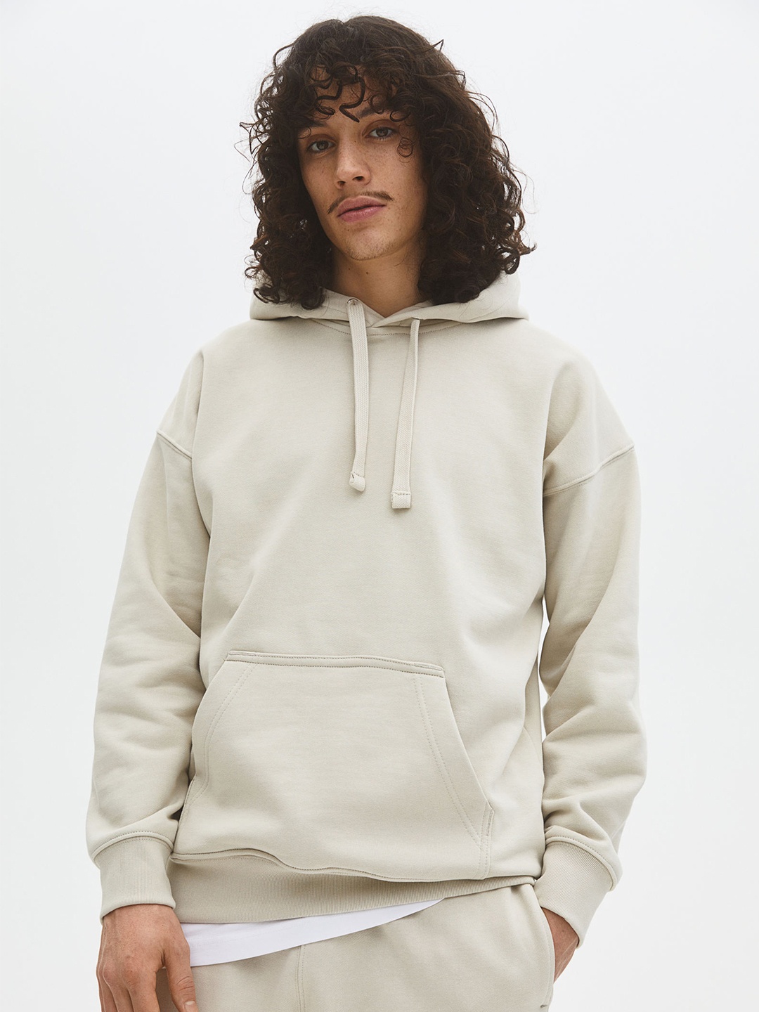 

H&M Men Beige Oversized Fit Cotton Hoodie