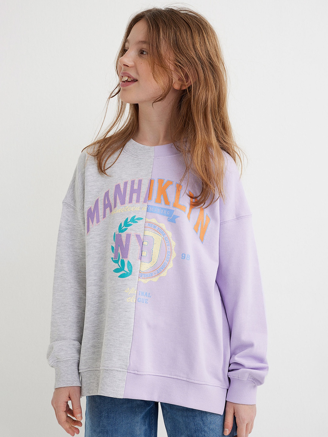 

H&M Girls Purple & Grey Colourblocked Cotton Sweatshirt