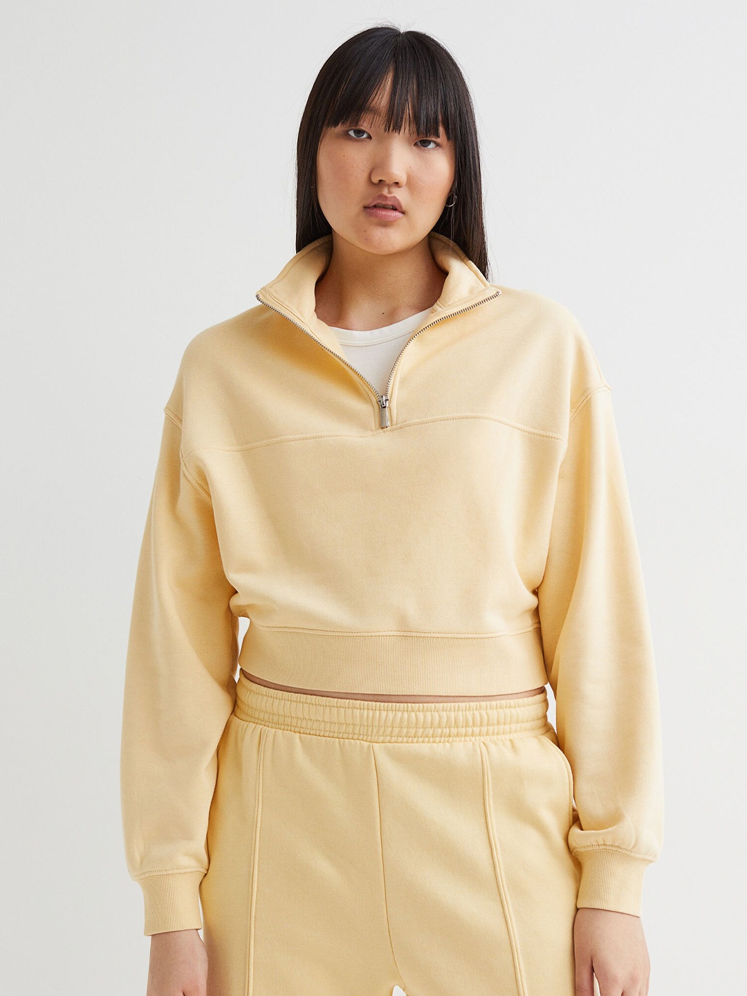 

H&M Women Yellow Zip-top Sweatshirt