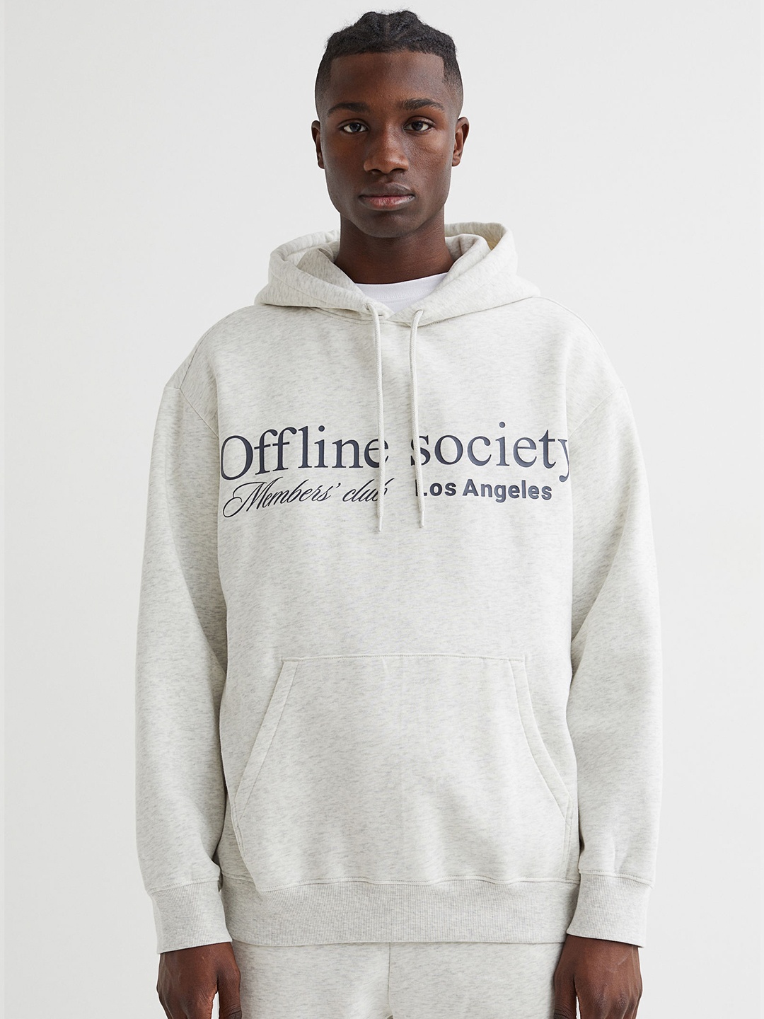 

H&M Men Grey Relaxed Fit Printed Hoodie