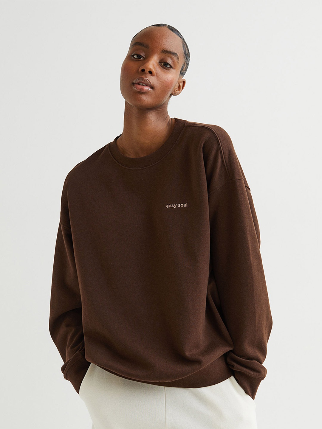 

H&M Women Brown Solid Oversized Sweatshirt