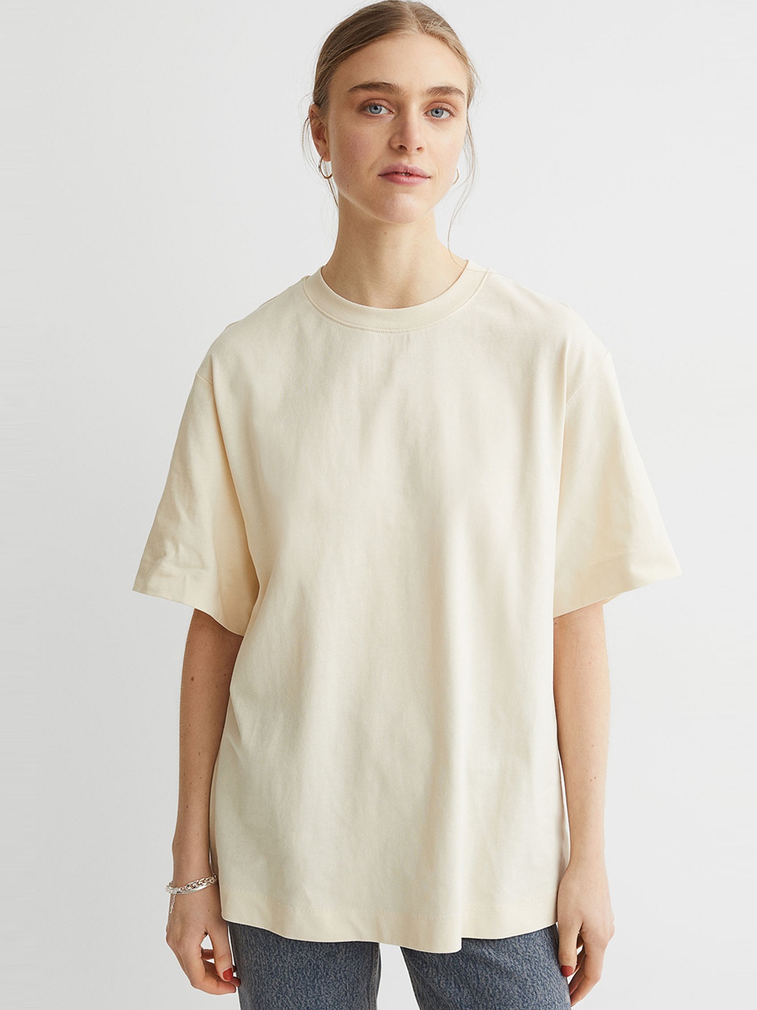 

H&M Women Beige Solid T-shirt