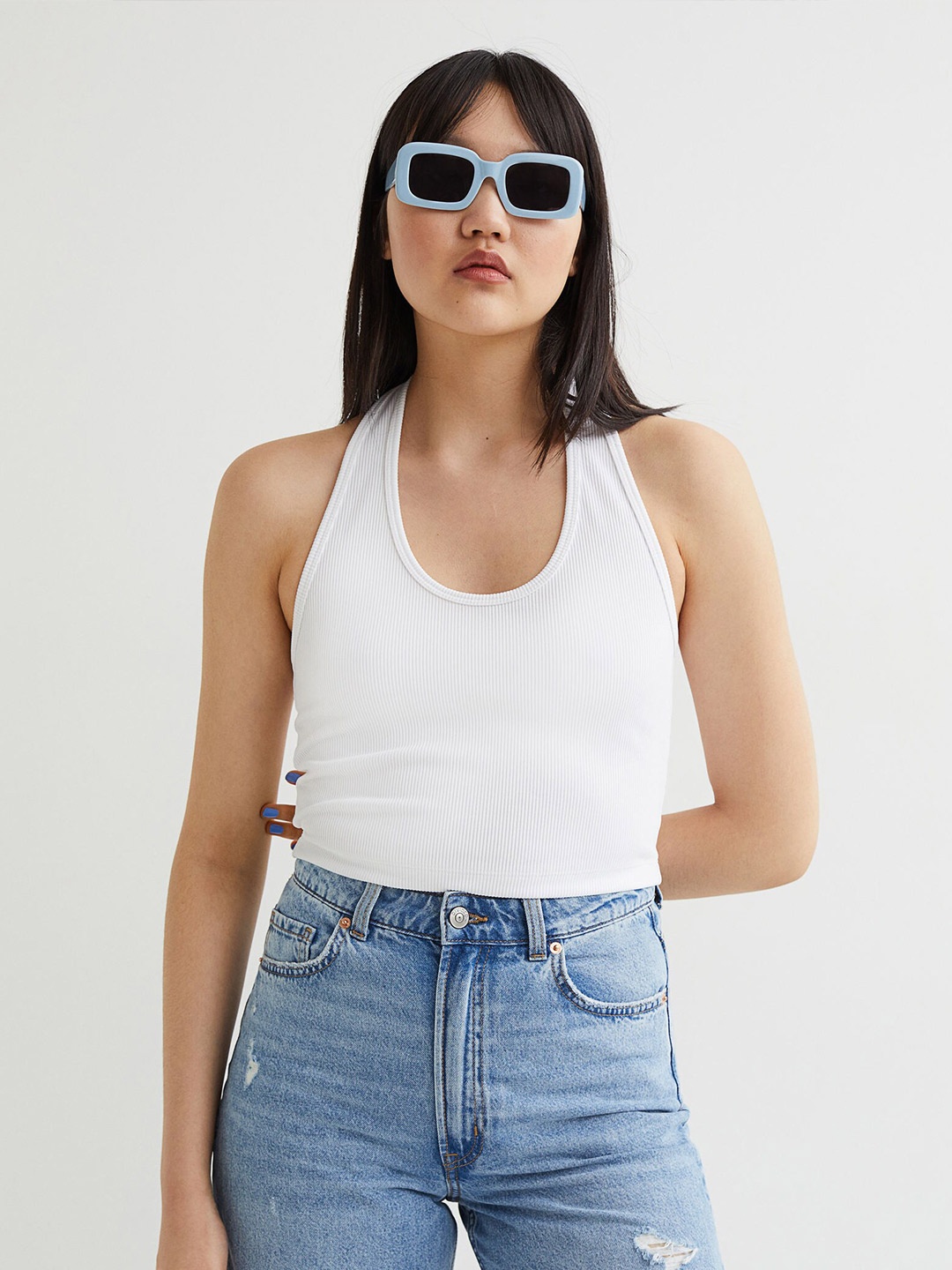 

H&M Women White Halterneck Cropped Top