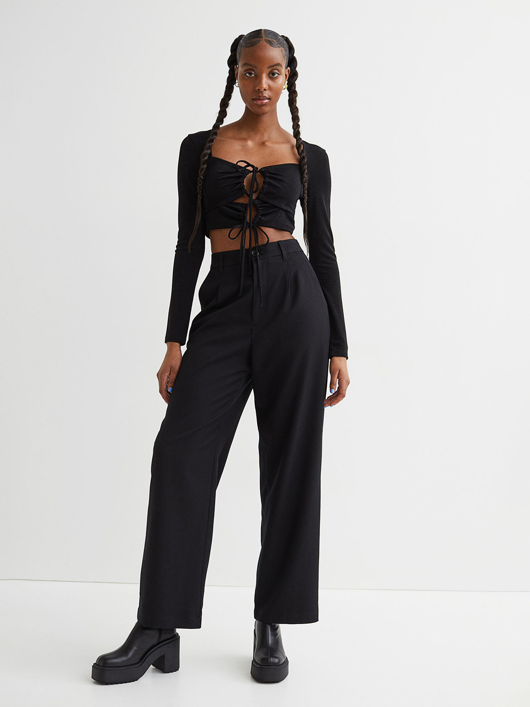 

H&M Women Black Cropped Cut-Out Top