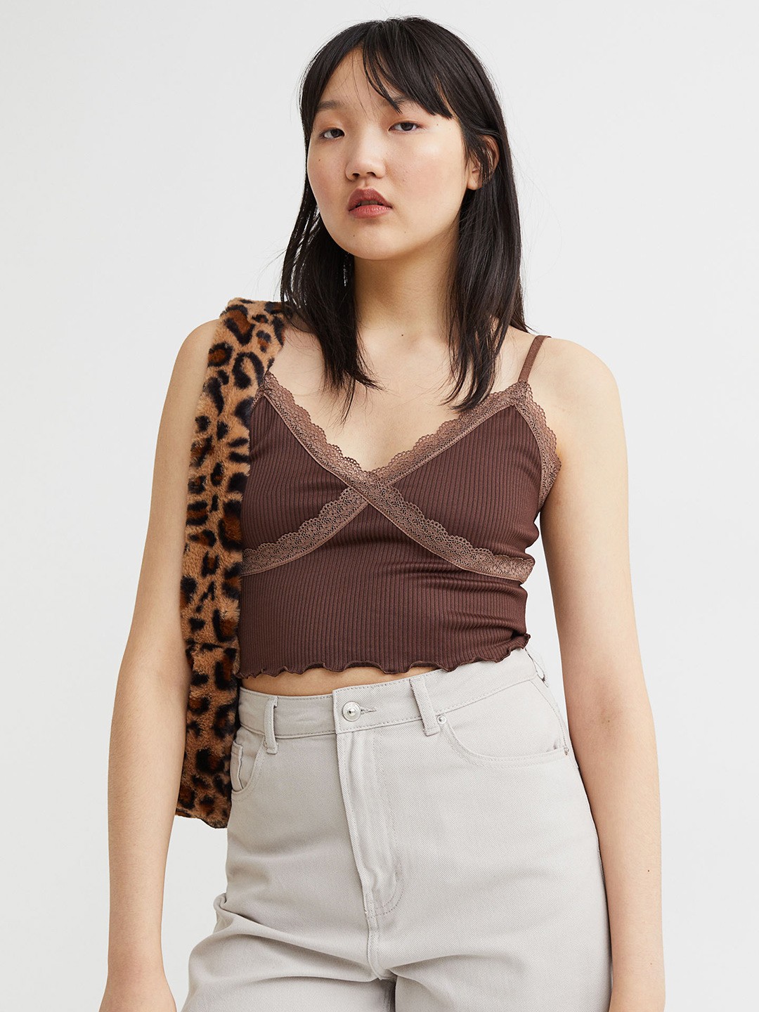 

H&M Women Brown Ribbed Top
