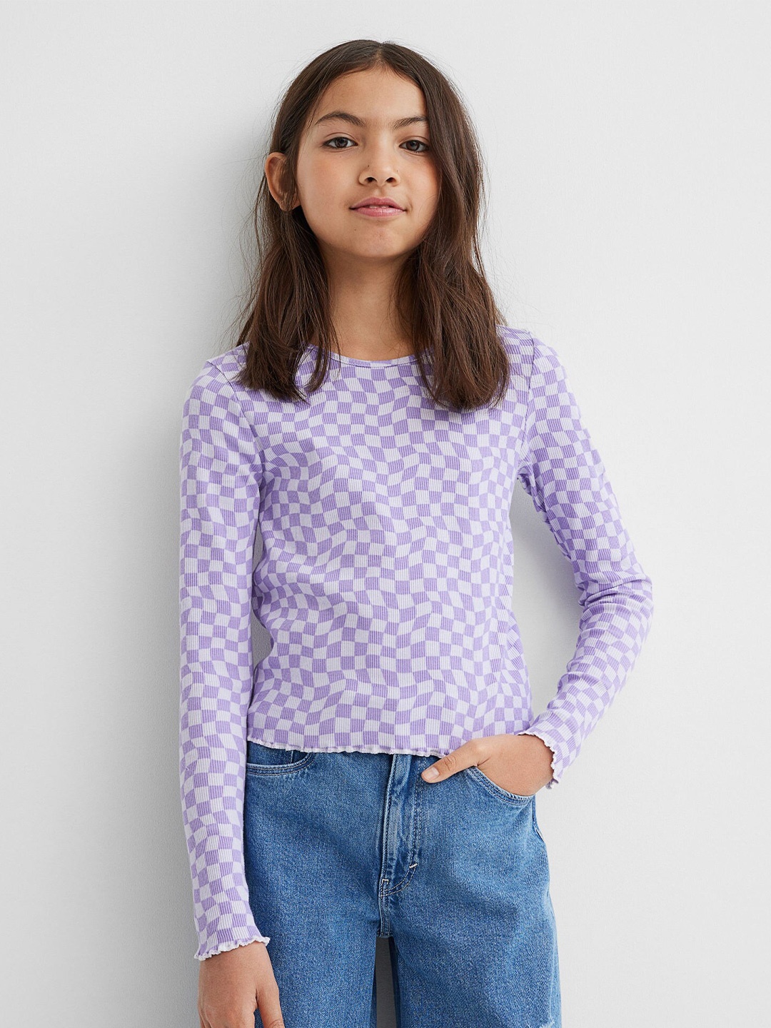 

H&M Girls Purple Checked Ribbed Top