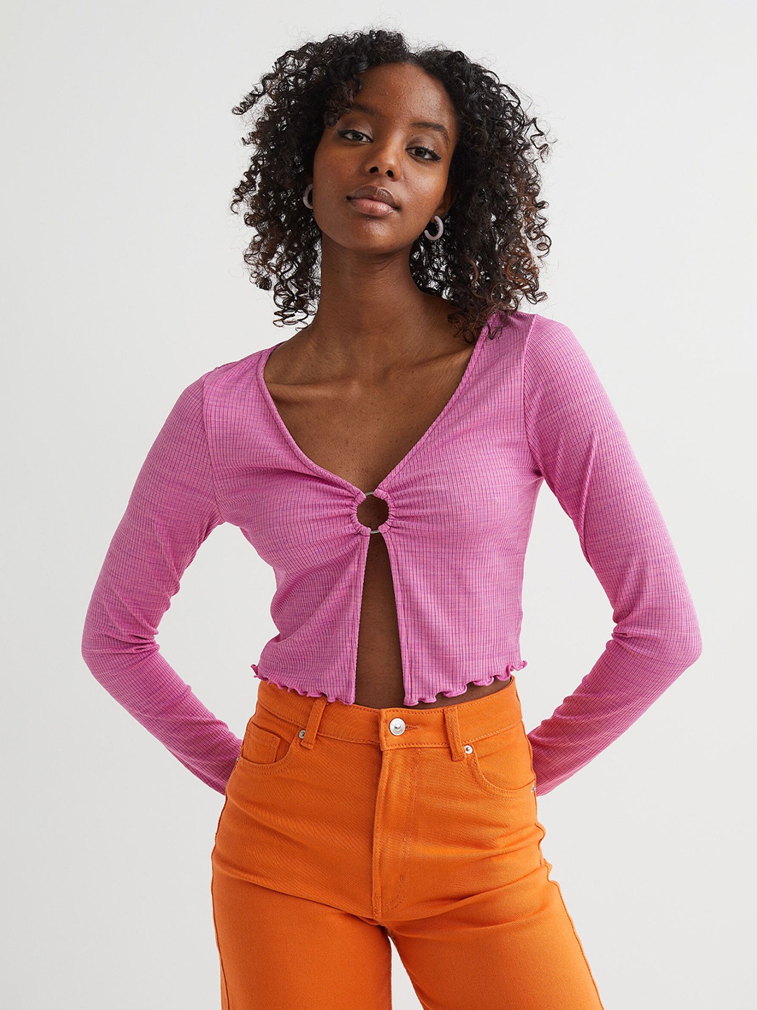 

H&M Women Pink Solid V-Neck Top