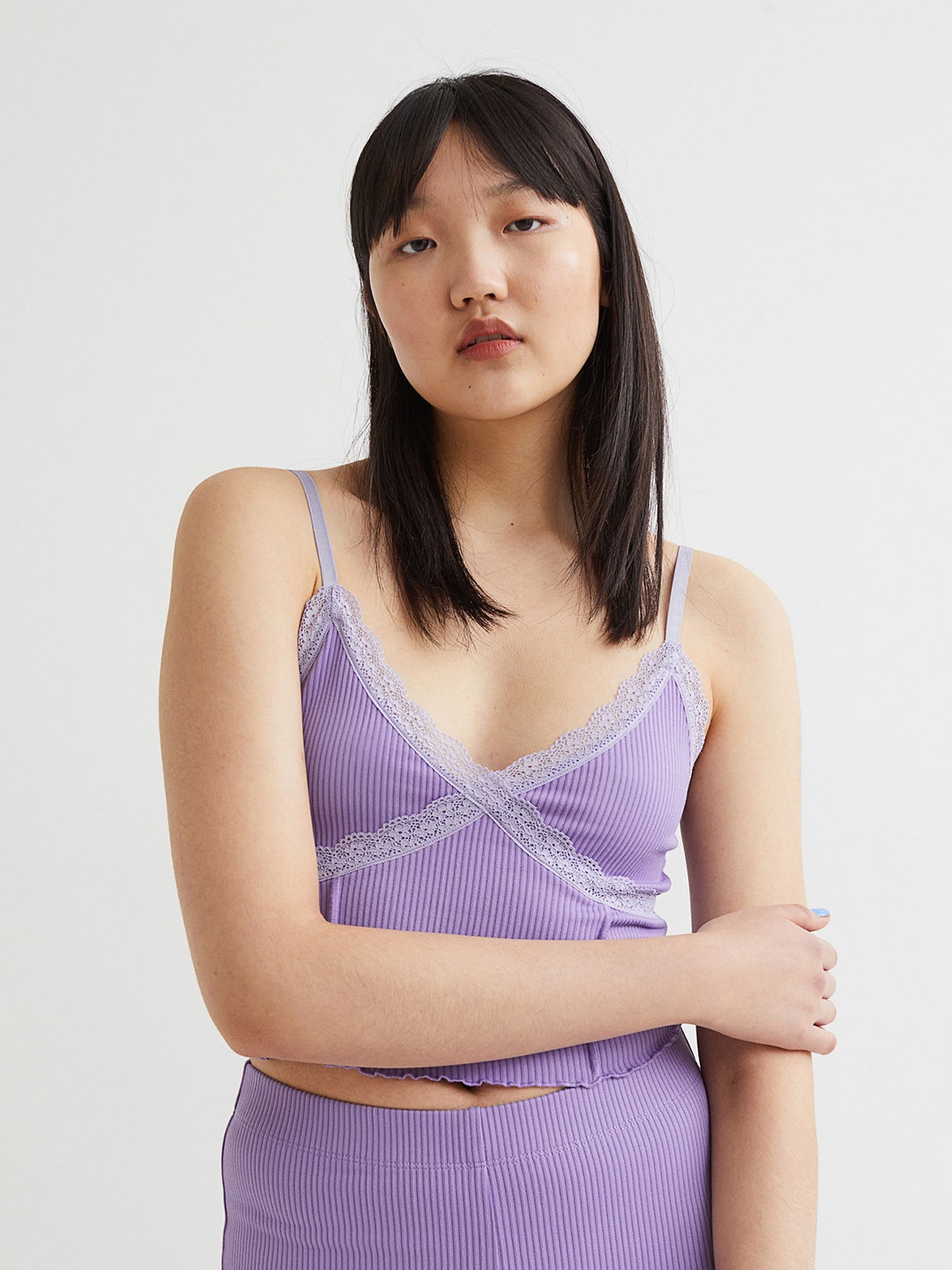 

H&M Women Purple Ribbed Top