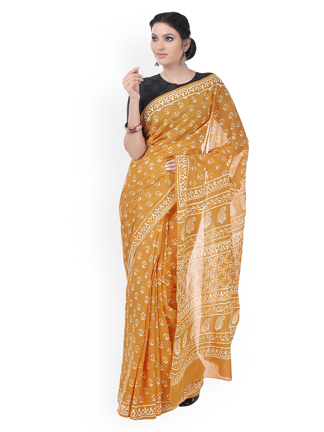 

Kalakari India Orange Dabu Hand Block Print Handcrafted Cotton Sustainable Saree