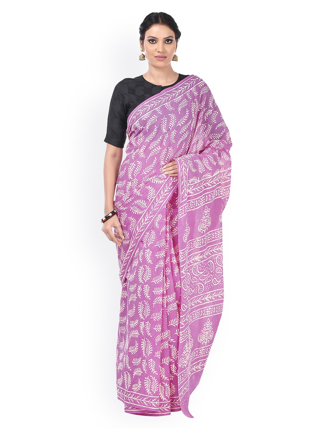 

Kalakari India Pink Cotton Coloured Indigo Dabu Hand Block Print Handcrafted Sustainable Saree