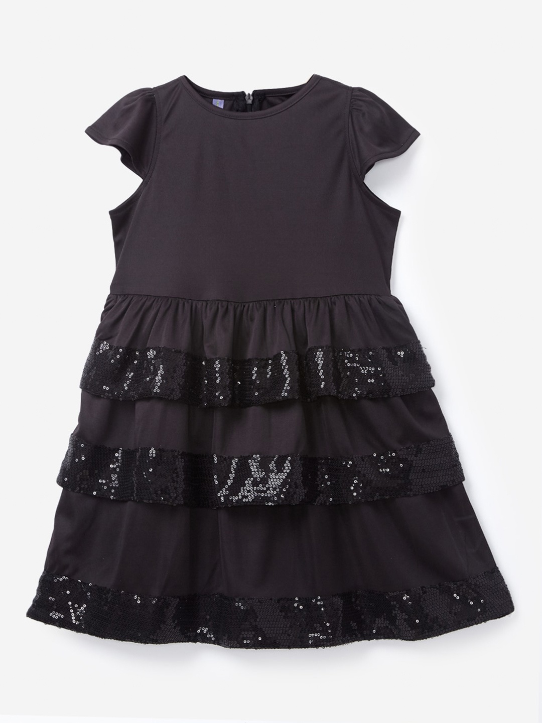 

YK Black Embellished Layered Satin Dress