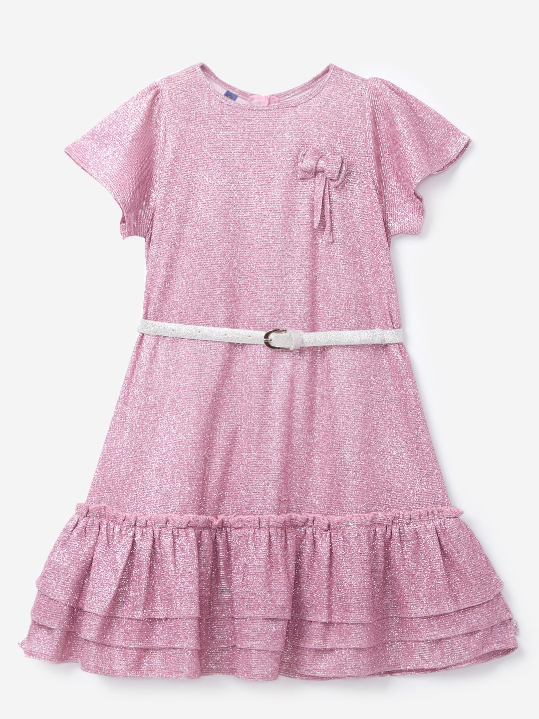 

YK Girls Pink Belted A-Line Dress
