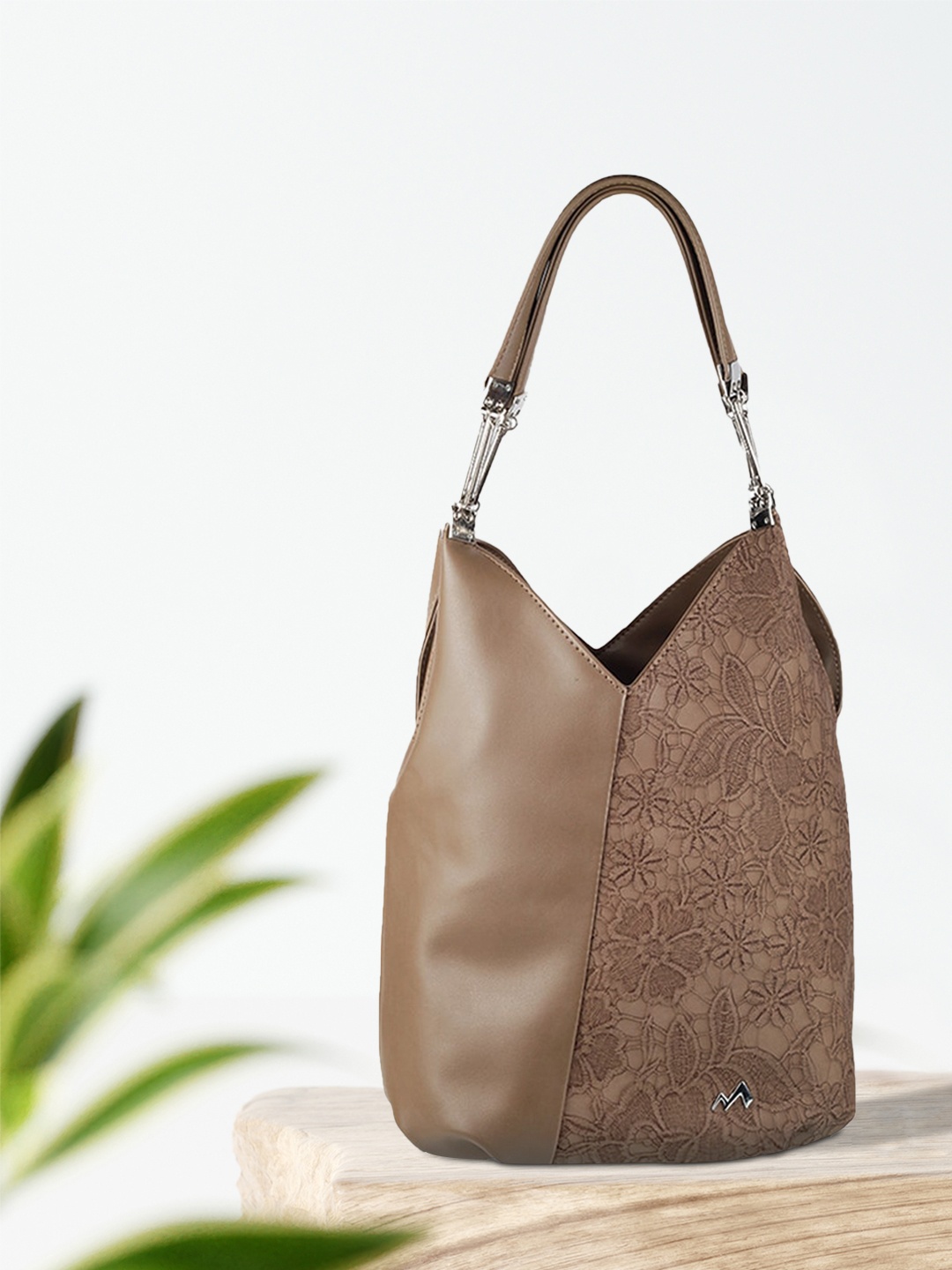 

Metro Brown Textured PU Structured Hobo Bag with Cut Work