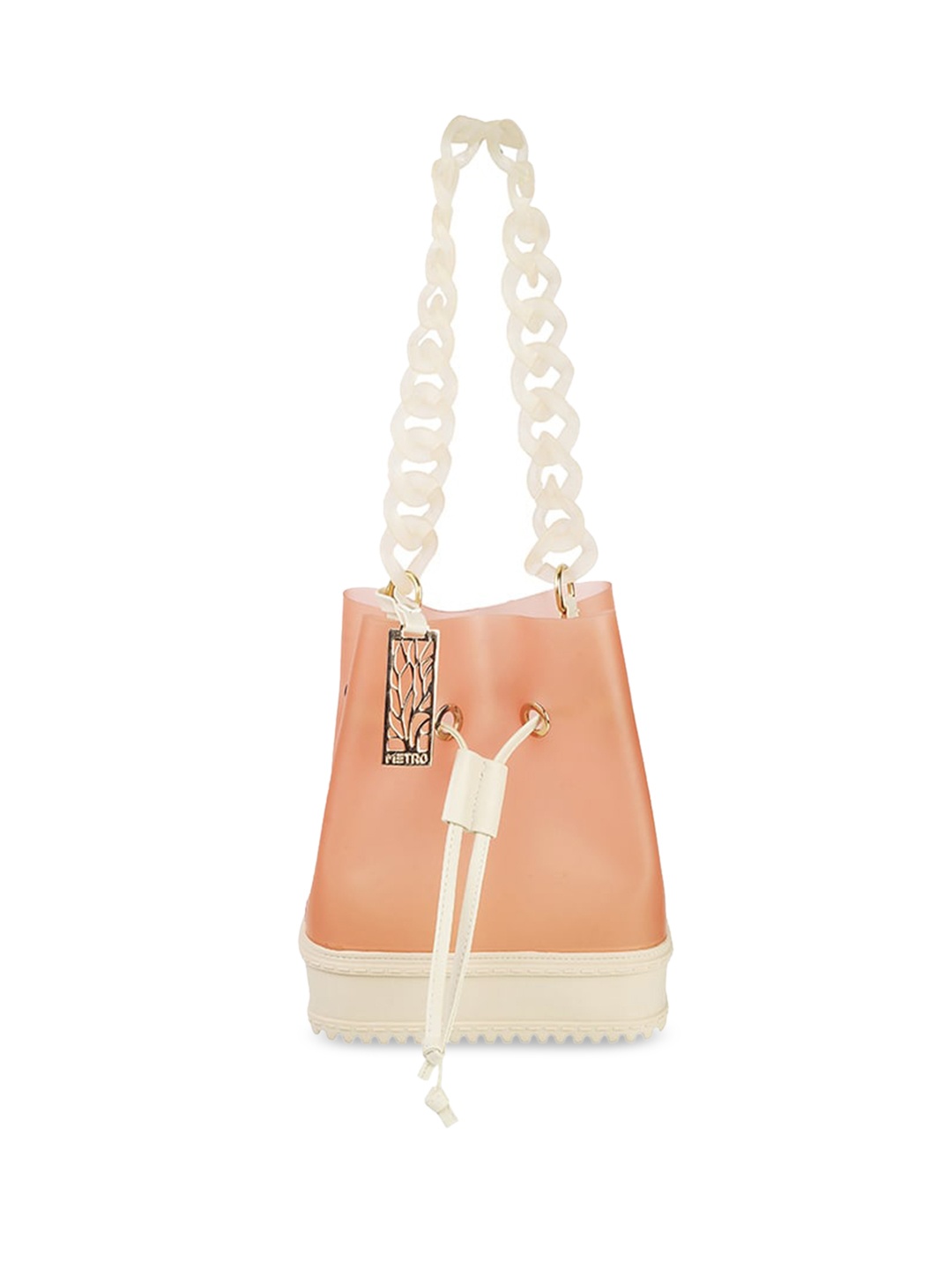 

Metro Beige Colourblocked PU Bucket Tote Bag with Tasselled