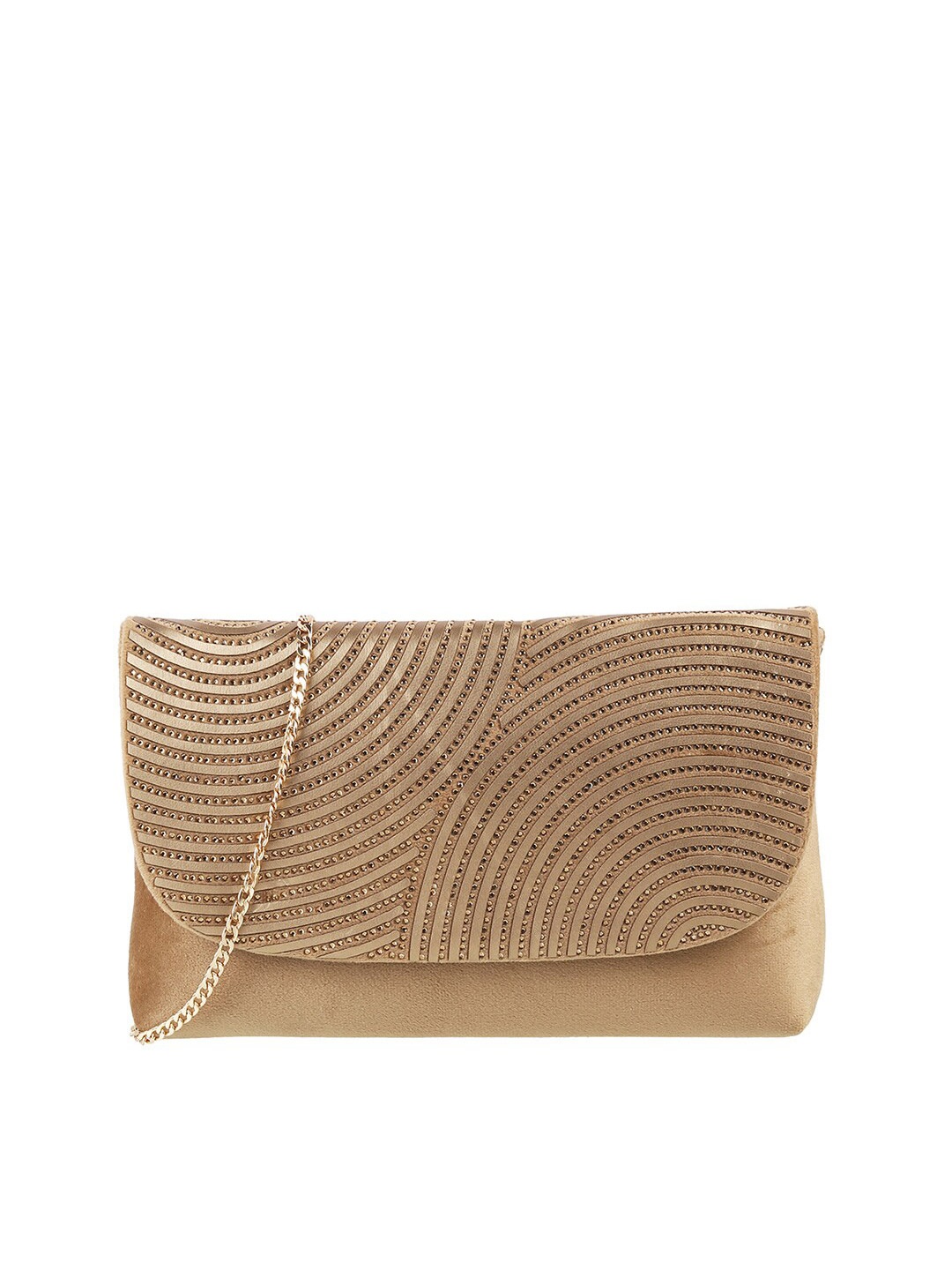 

Metro Beige & Gold-Toned Embellished Envelope Clutch