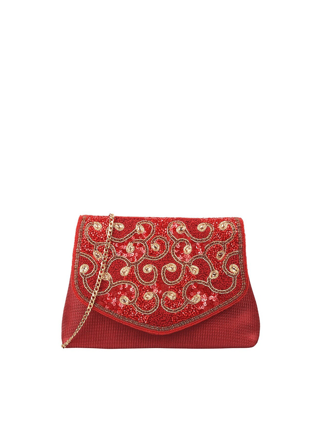 

Metro Maroon & Gold-Toned Embellished Purse Clutch
