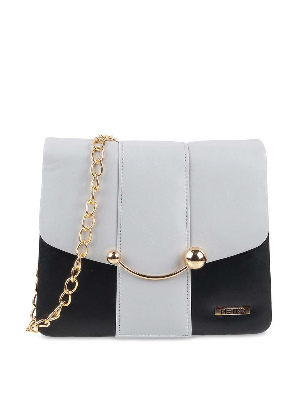 

Metro Grey & Black Colourblocked PU Structured Sling Bag