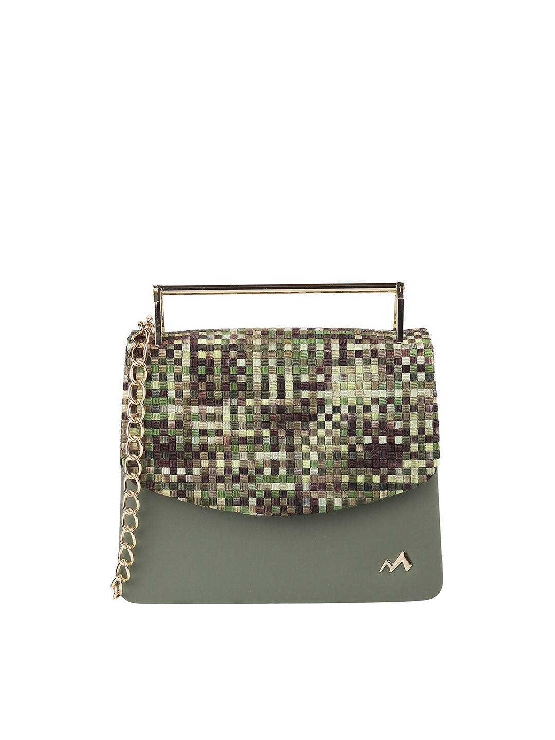 

Metro Green & White Printed Box Clutch