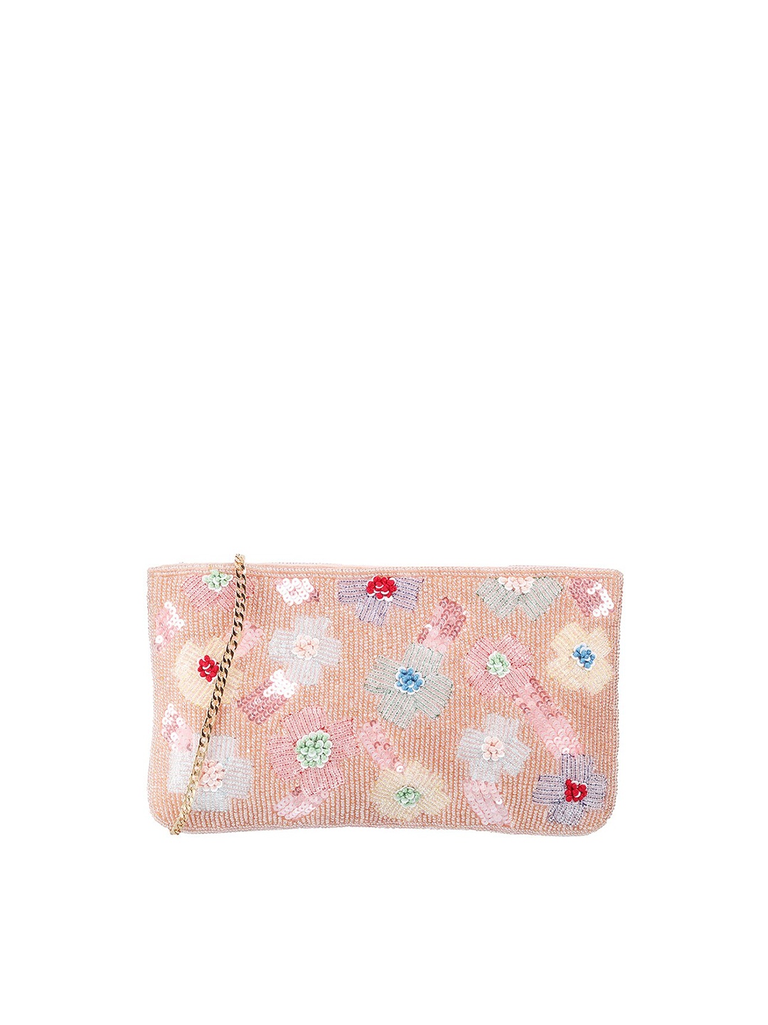 

Metro Peach-Coloured & Blue Printed Embellished Purse Clutch