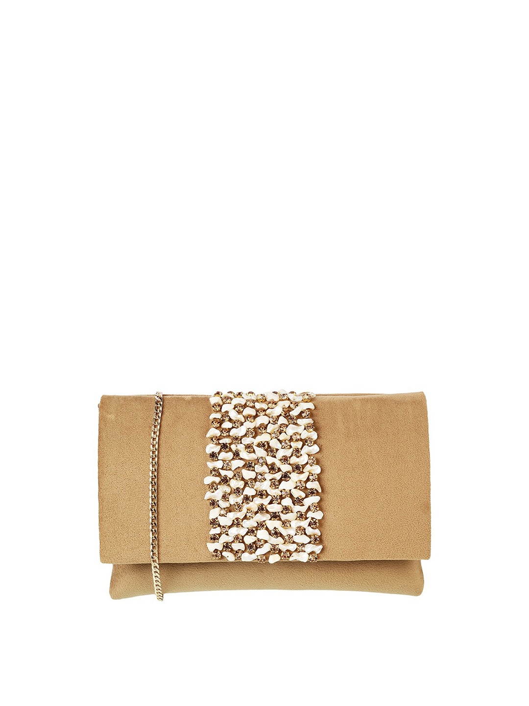 

Mochi Gold-Toned & Off-White Embellished Envelope Clutch