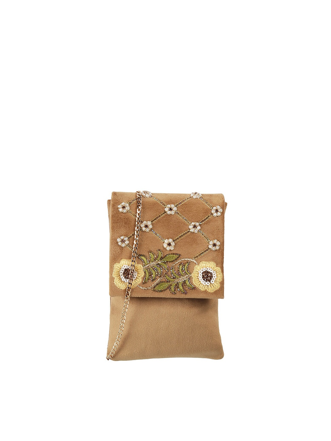 

Mochi Women Gold-Toned Embroidered Envelope Clutch