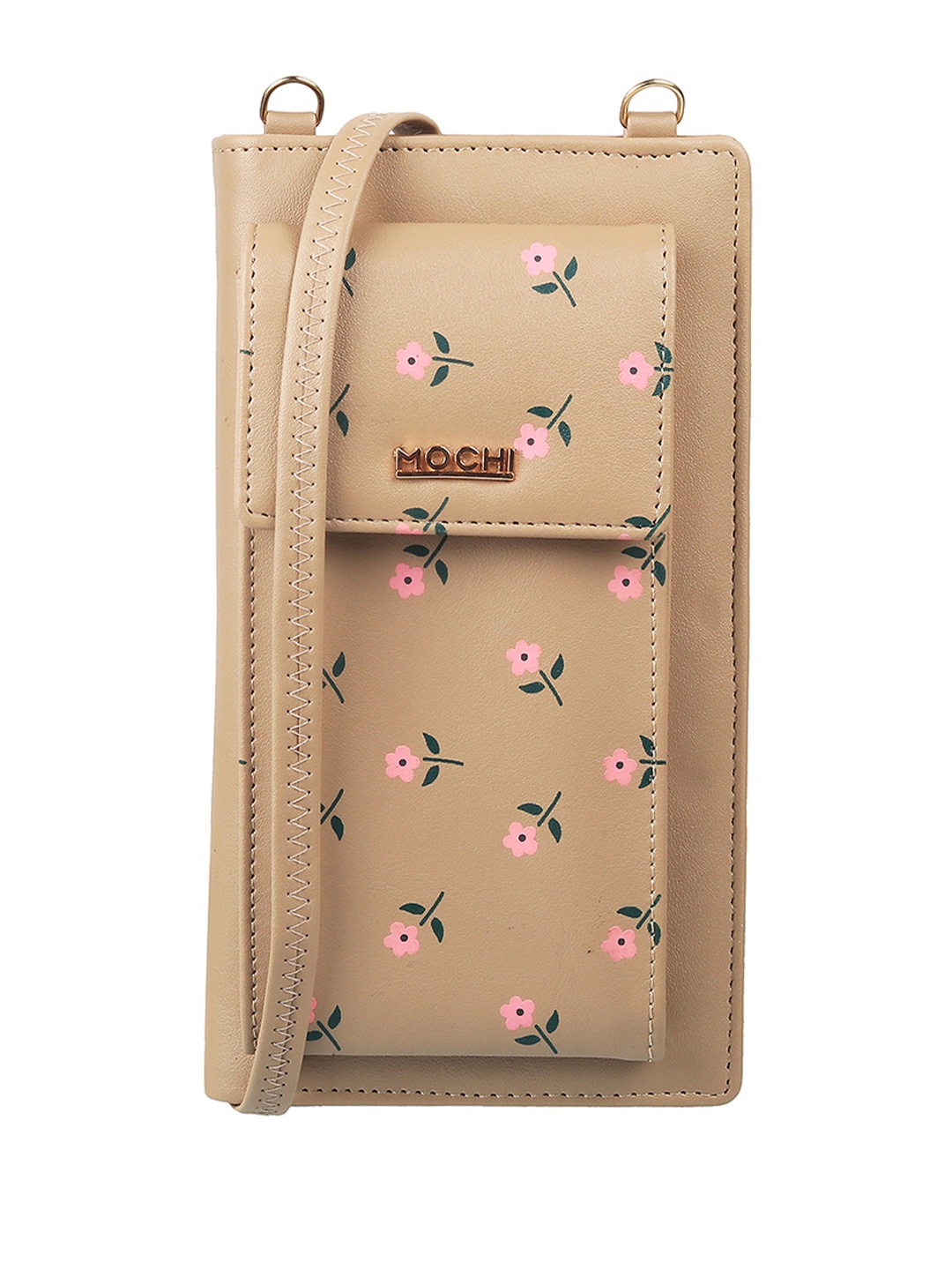 

Mochi Beige & Pink Floral Printed Envelope Clutch