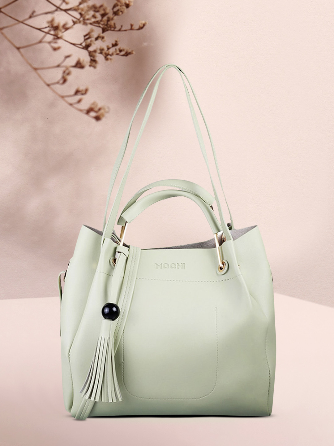 

Mochi Green PU Swagger Handheld Bag with Tasselled