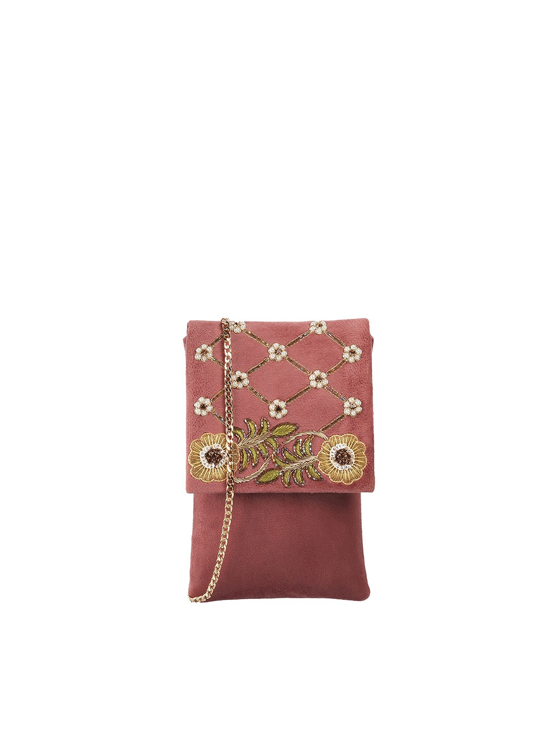 

Mochi Brown & Gold-Toned Embellished Envelope Clutch