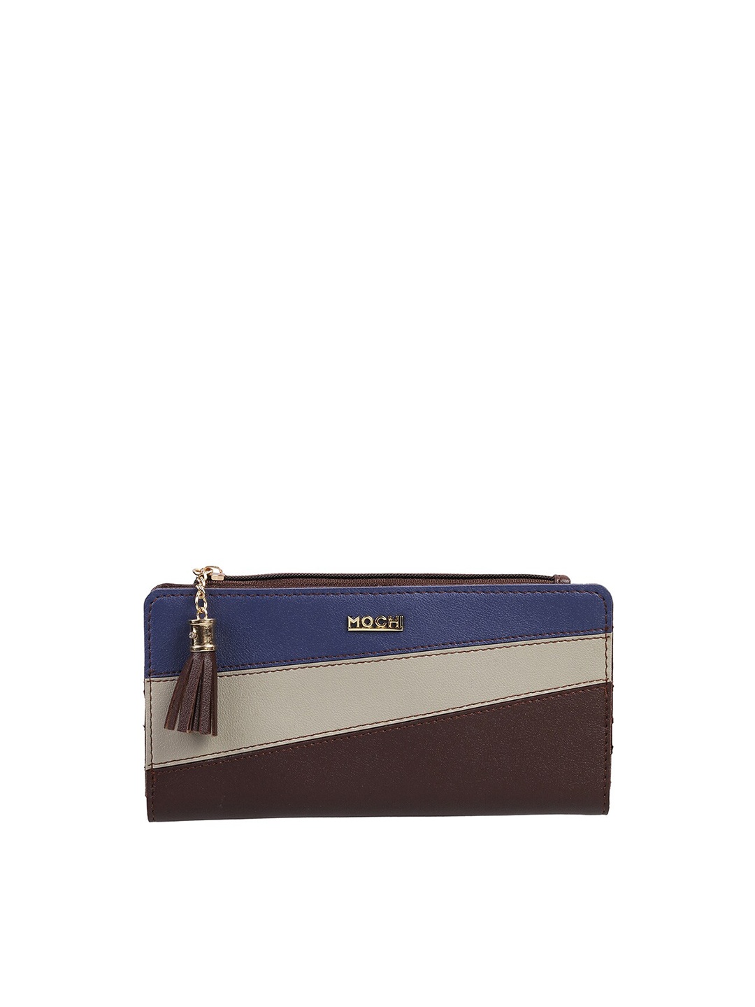 

Mochi Women Brown & Blue Colourblocked Clutch
