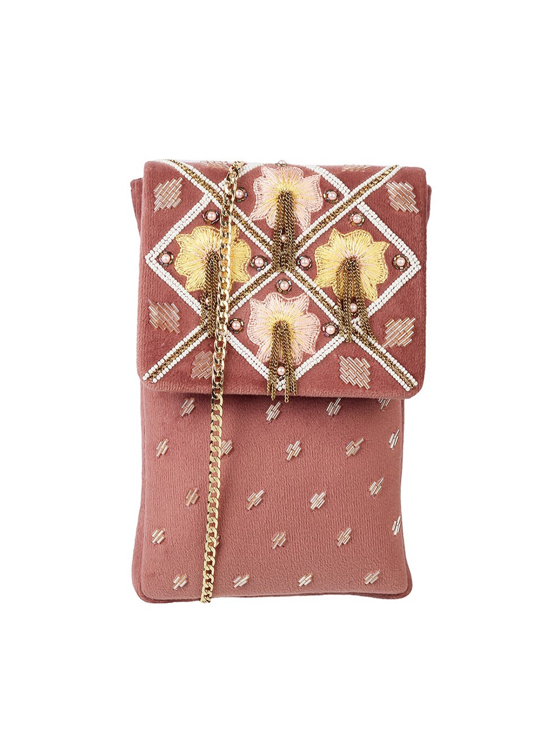 

Mochi Pink & Yellow Embroidered Purse Clutch