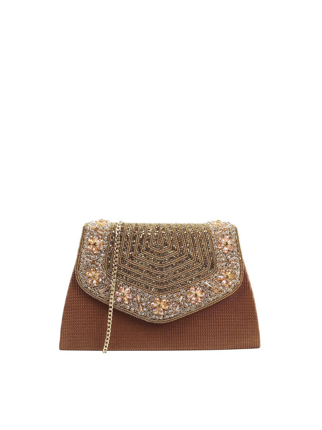 

Mochi Gold-Toned & Grey Embroidered Purse Clutch
