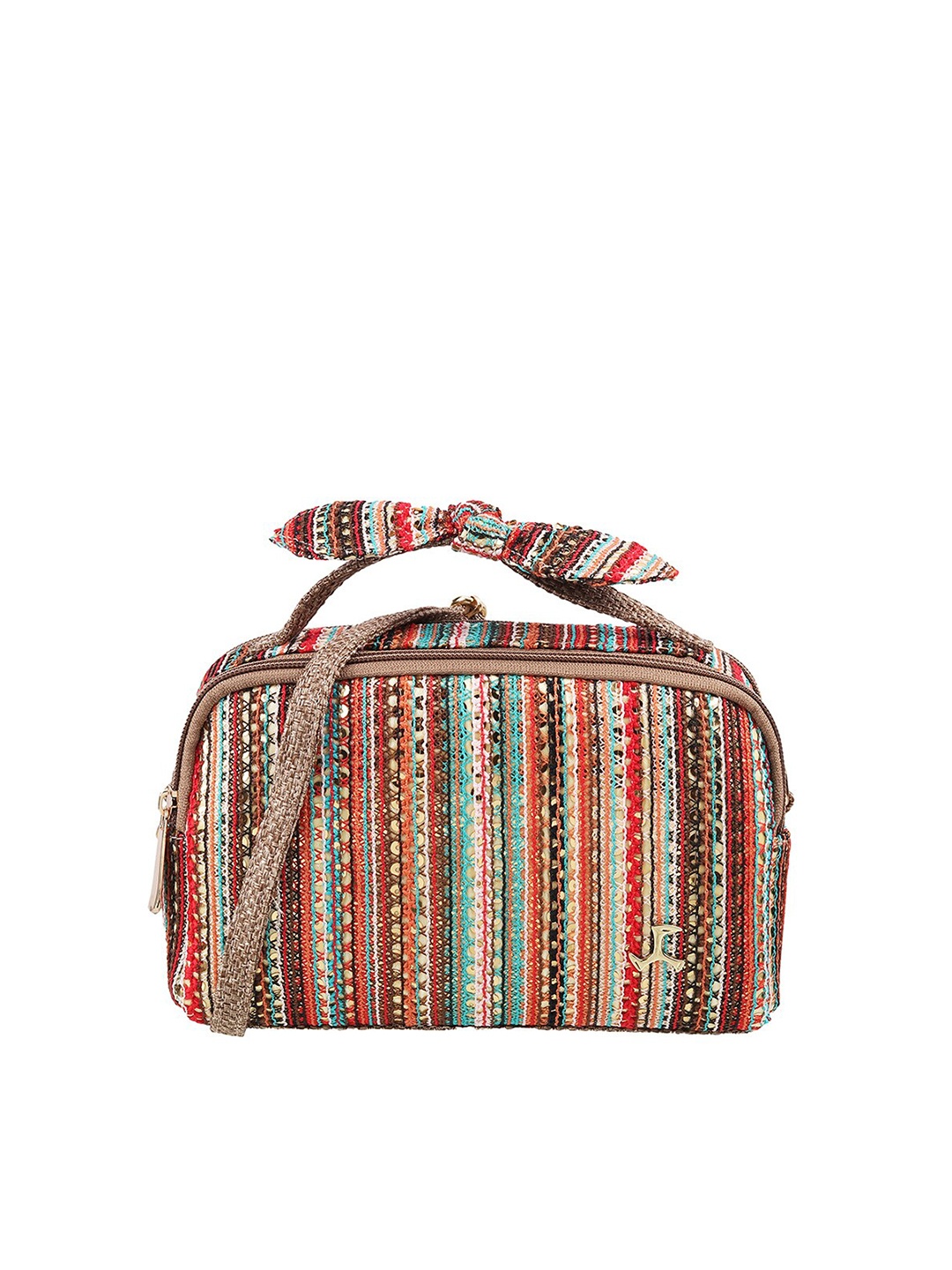 

Mochi Gold-Toned & Red Embroidered Box Clutch