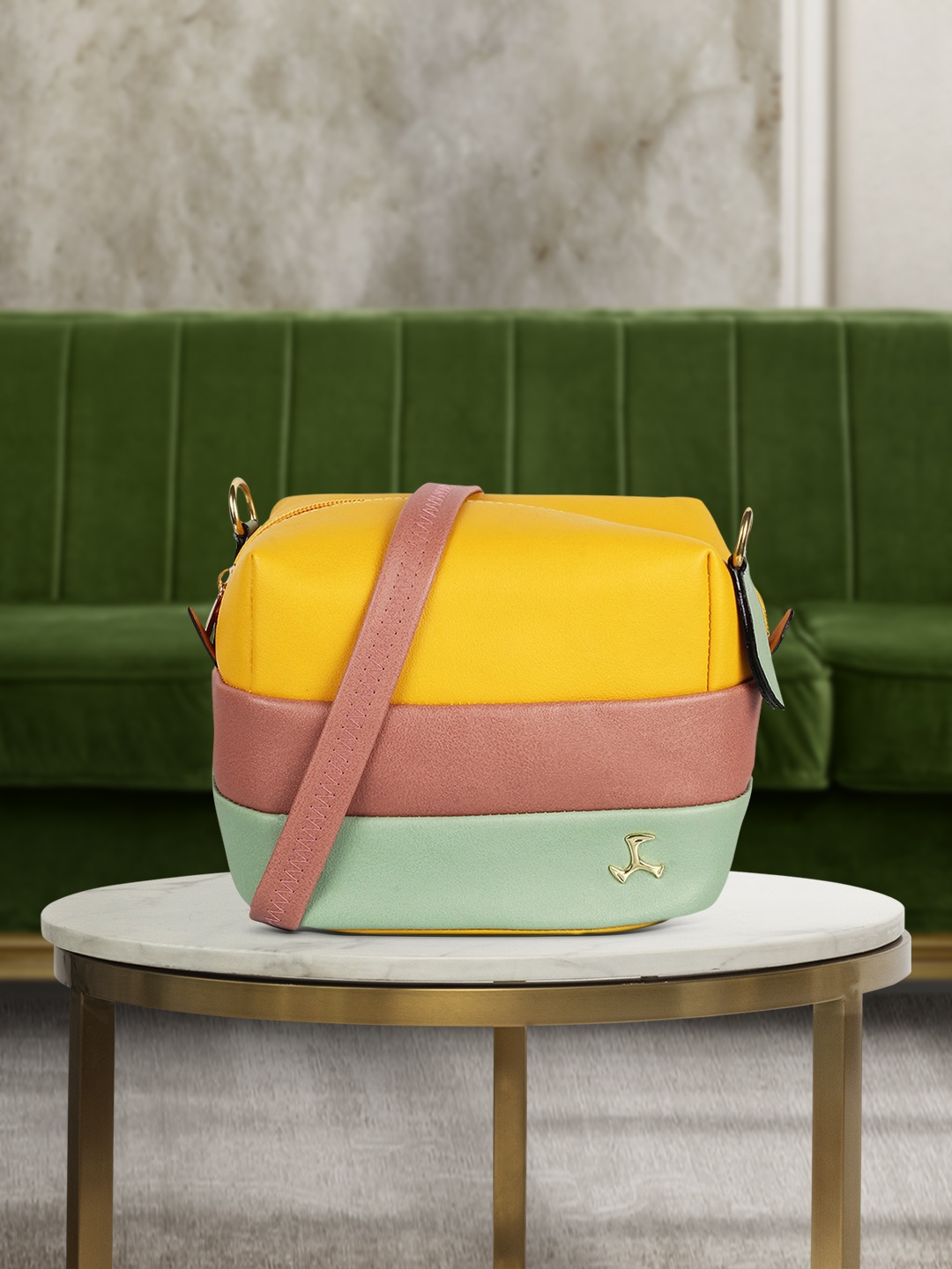 

Mochi Yellow Colourblocked PU Oversized Structured Sling Bag