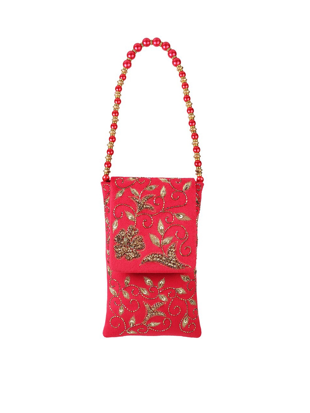 

Mochi Red & Gold-Toned Embroidered Potli Clutch