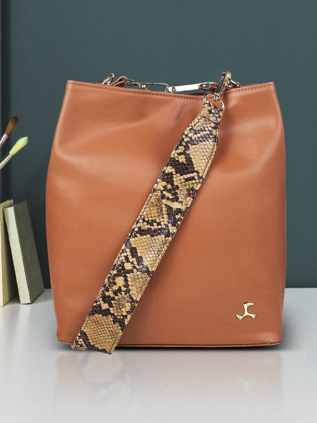 

Mochi Tan Animal PU Bucket Sling Bag