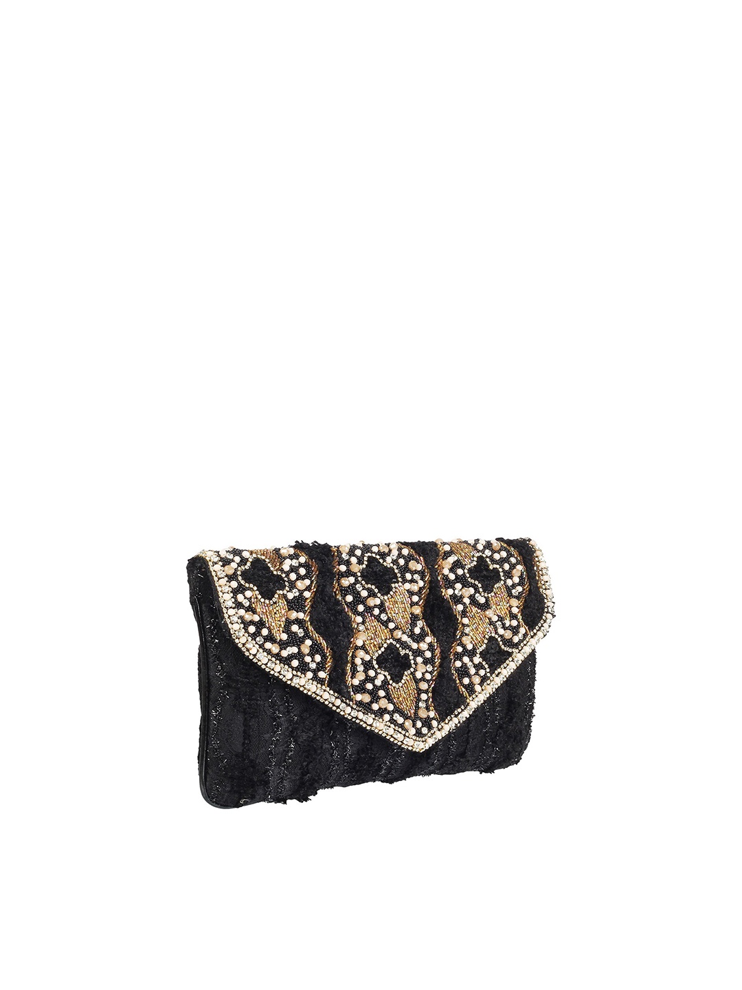 

Mochi Black & Gold-Toned Embellished Envelope Clutch