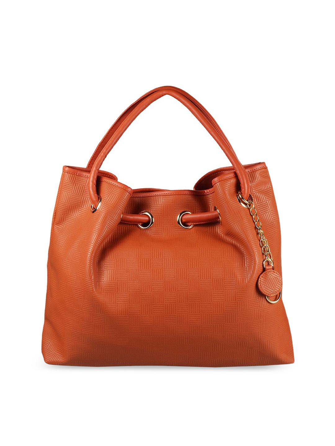 

Mochi Rust Orange Textured PU Structured Hobo Bag with Quilted