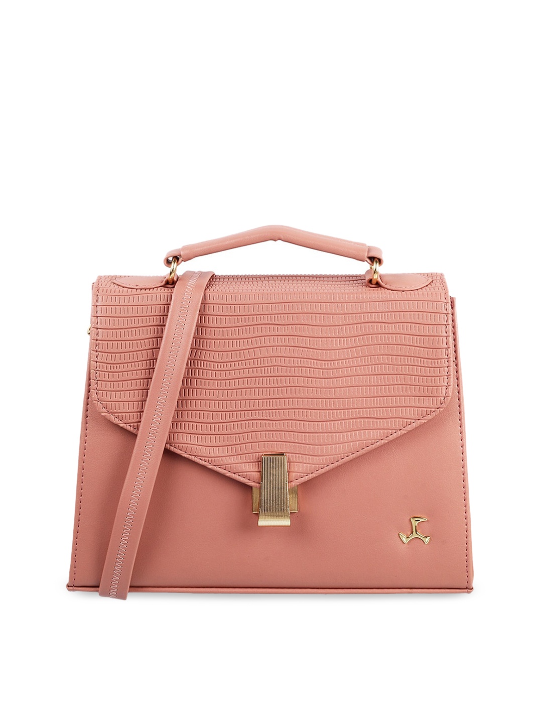 

Mochi Peach-Coloured Textured PU Structured Handheld Bag