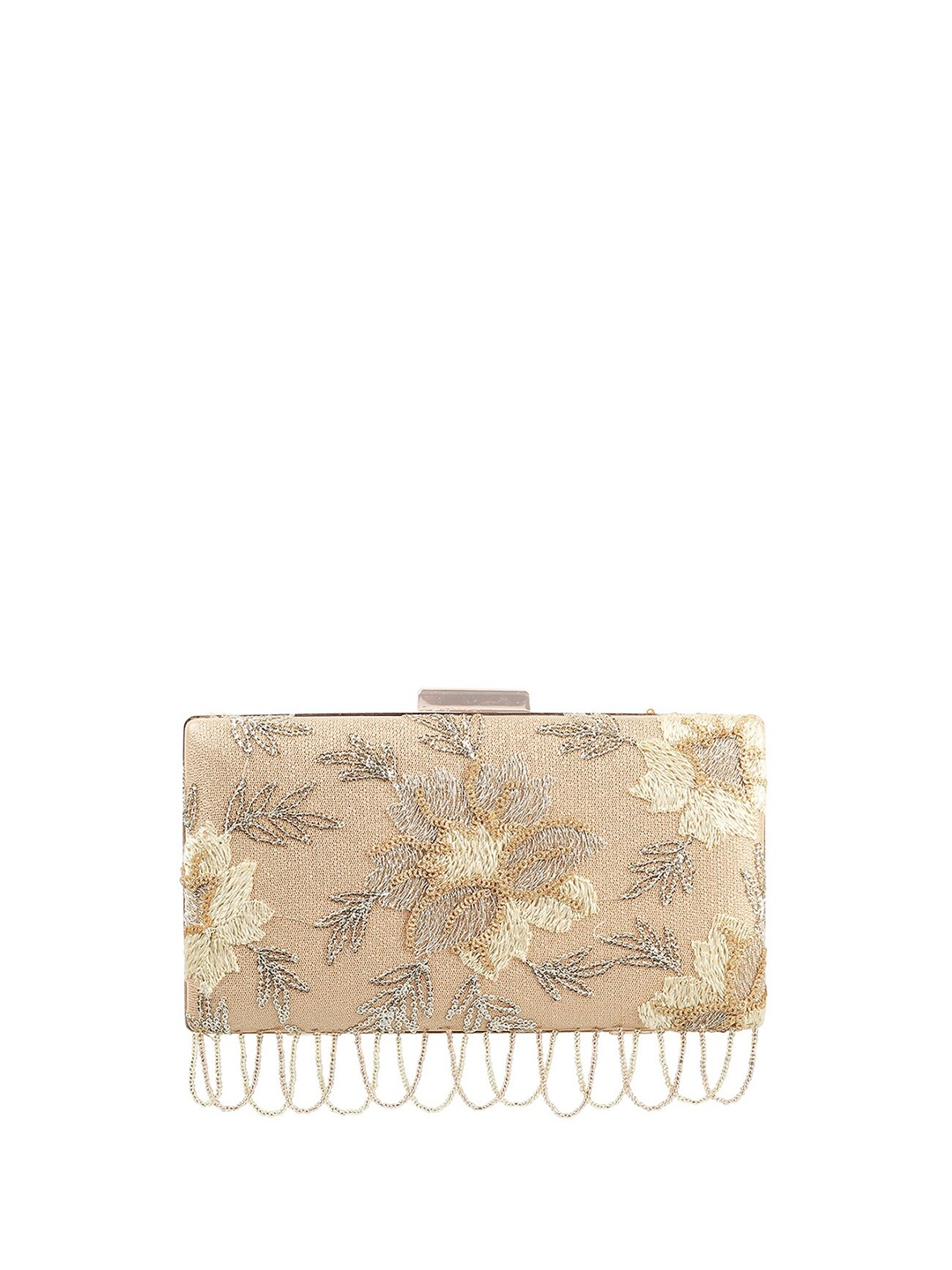 

Mochi Gold-Toned & White Embellished Box Clutch