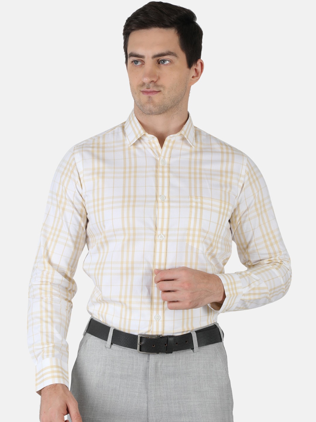 

Monte Carlo Men White & Yellow Classic Tartan Checked Casual Shirt