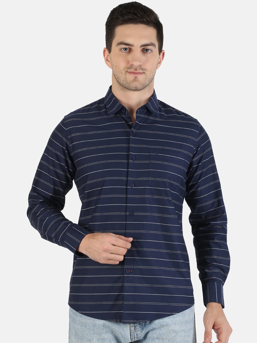 

Monte Carlo Men Navy Blue Classic Horizontal Striped Casual Shirt