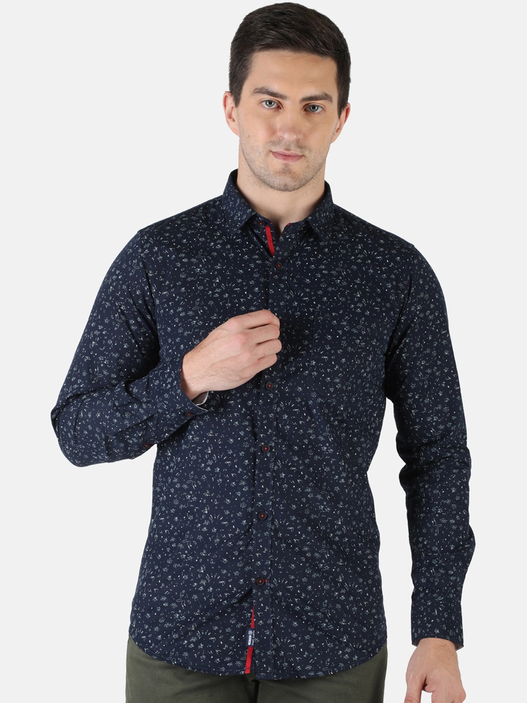

Monte Carlo Men Navy Blue Classic Slim Fit Floral Printed Casual Shirt