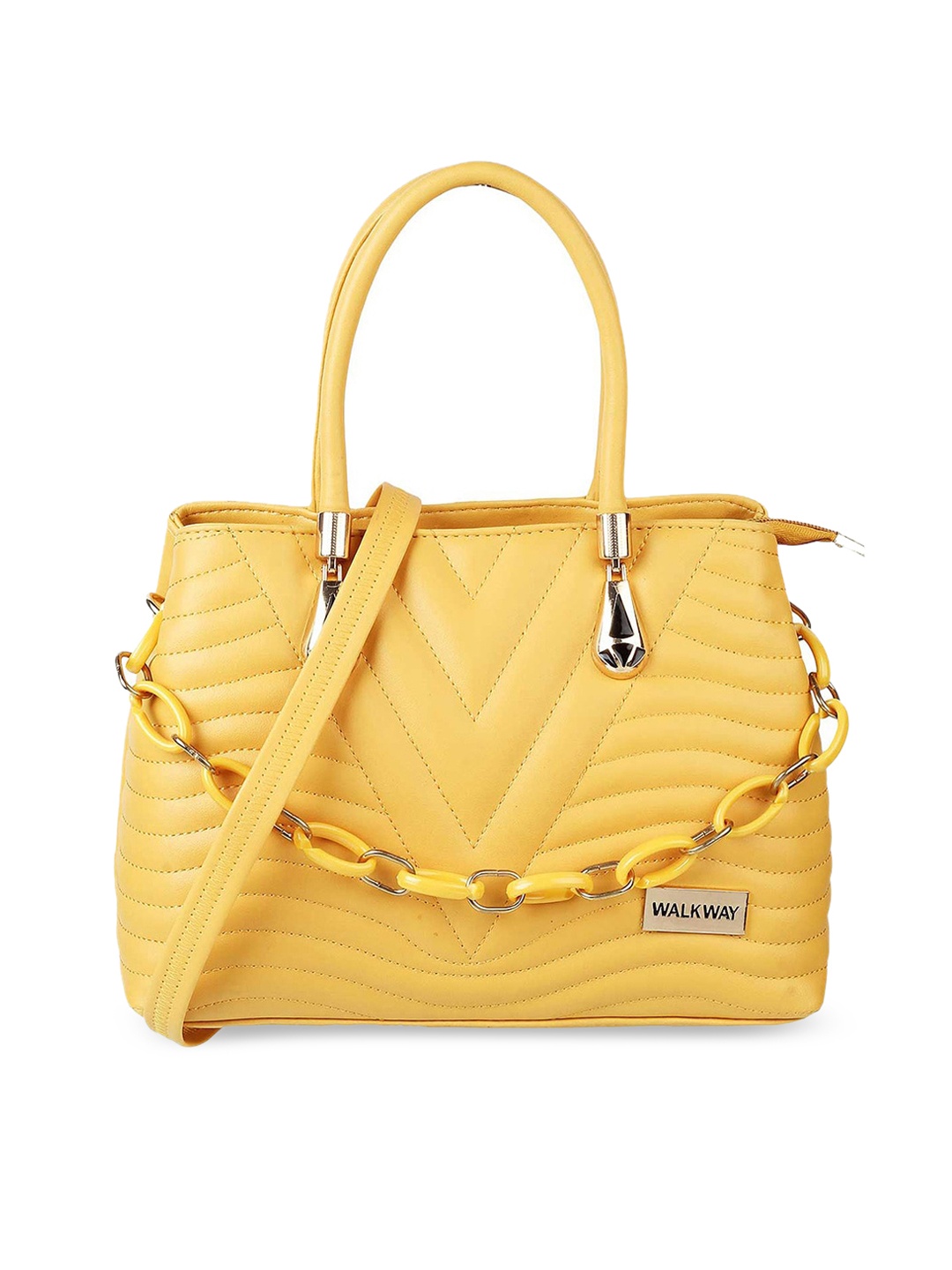 

WALKWAY by Metro Yellow Textured Structured Handheld Bag With Quilted Details