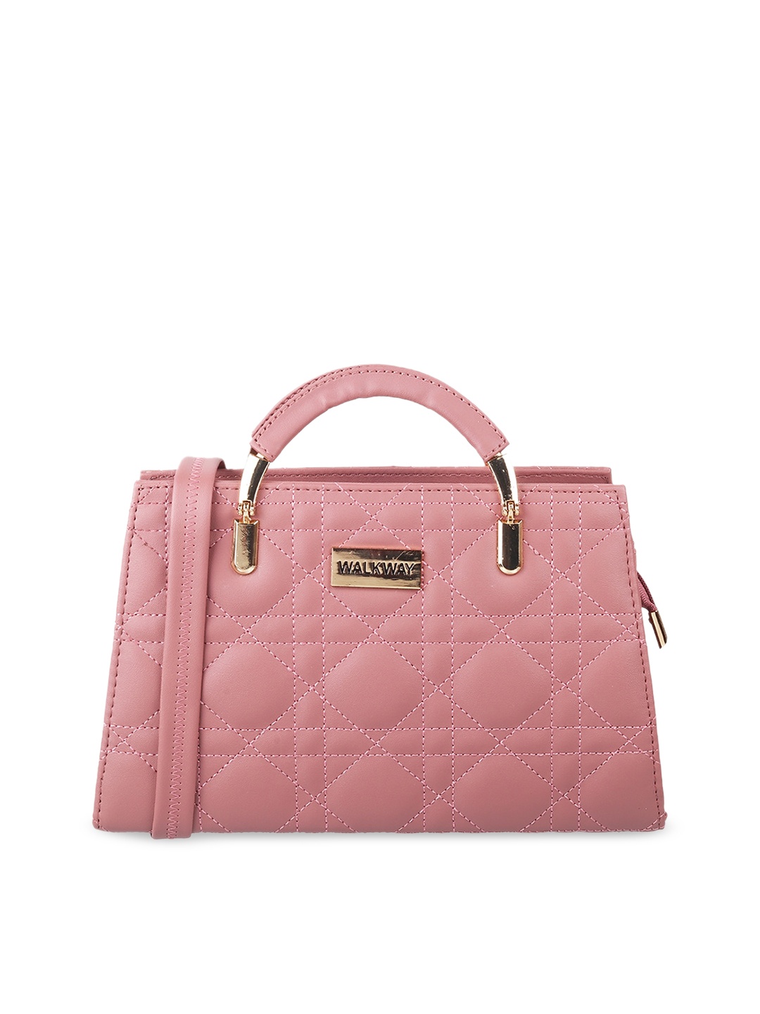 

WALKWAY by Metro Peach-Coloured Structured Handheld Bag with Quilted