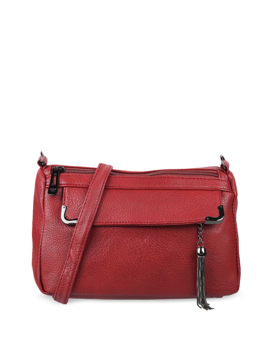 

WALKWAY by Metro Red Textured Oversized Structured Shoulder Bag With Tasselles